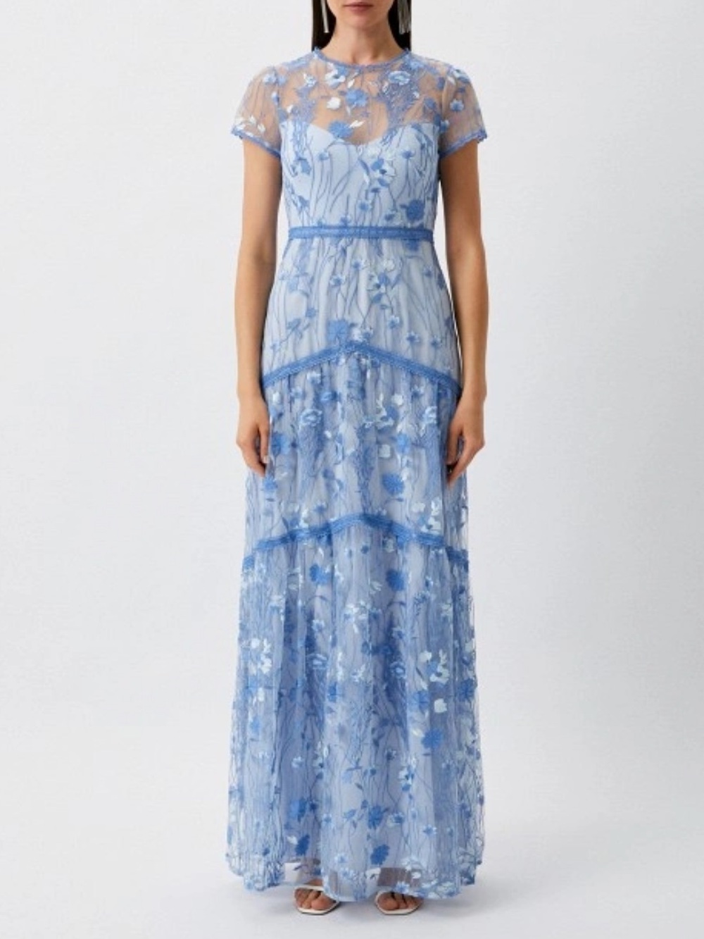 ML Monique Lhuillier Bluebell Floral Embroidered Mesh Gown Illusion Size 4 NWT